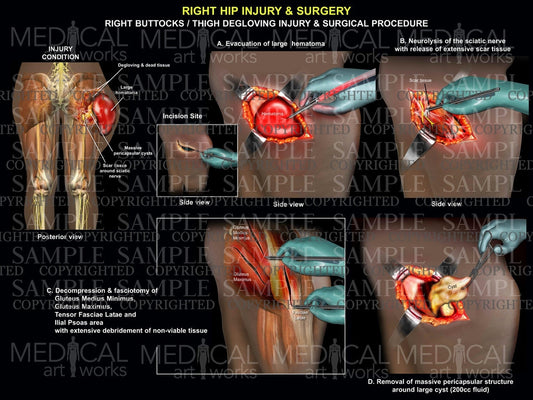 Right Buttocks / Thigh degloving injury & Surgical procedure
