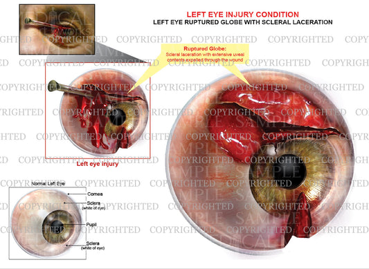 Eye Injury - A nail ruptures globe and lacerates sclera