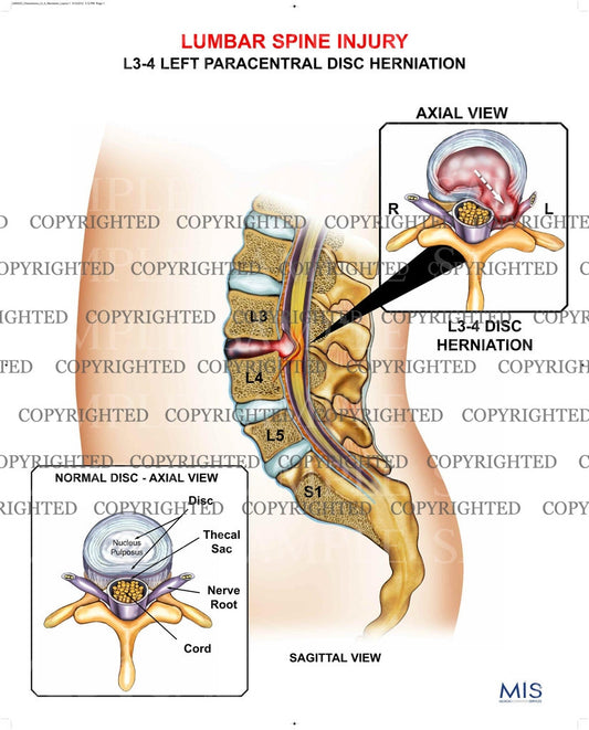 L3-4 Left paracentral disc herniation