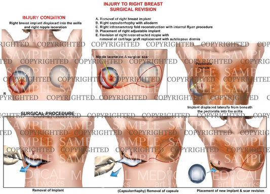 Injury to right breast Surgical revision